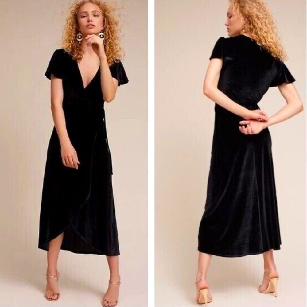 Anthropologie BHLDN Black Velvet Wrap Dress Size Small